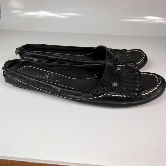 Cole Haan Womens Feathered Moc-Toe Mule Slip-On BLACK Leather Flat Shoes Sz 6B - Picture 4 of 8